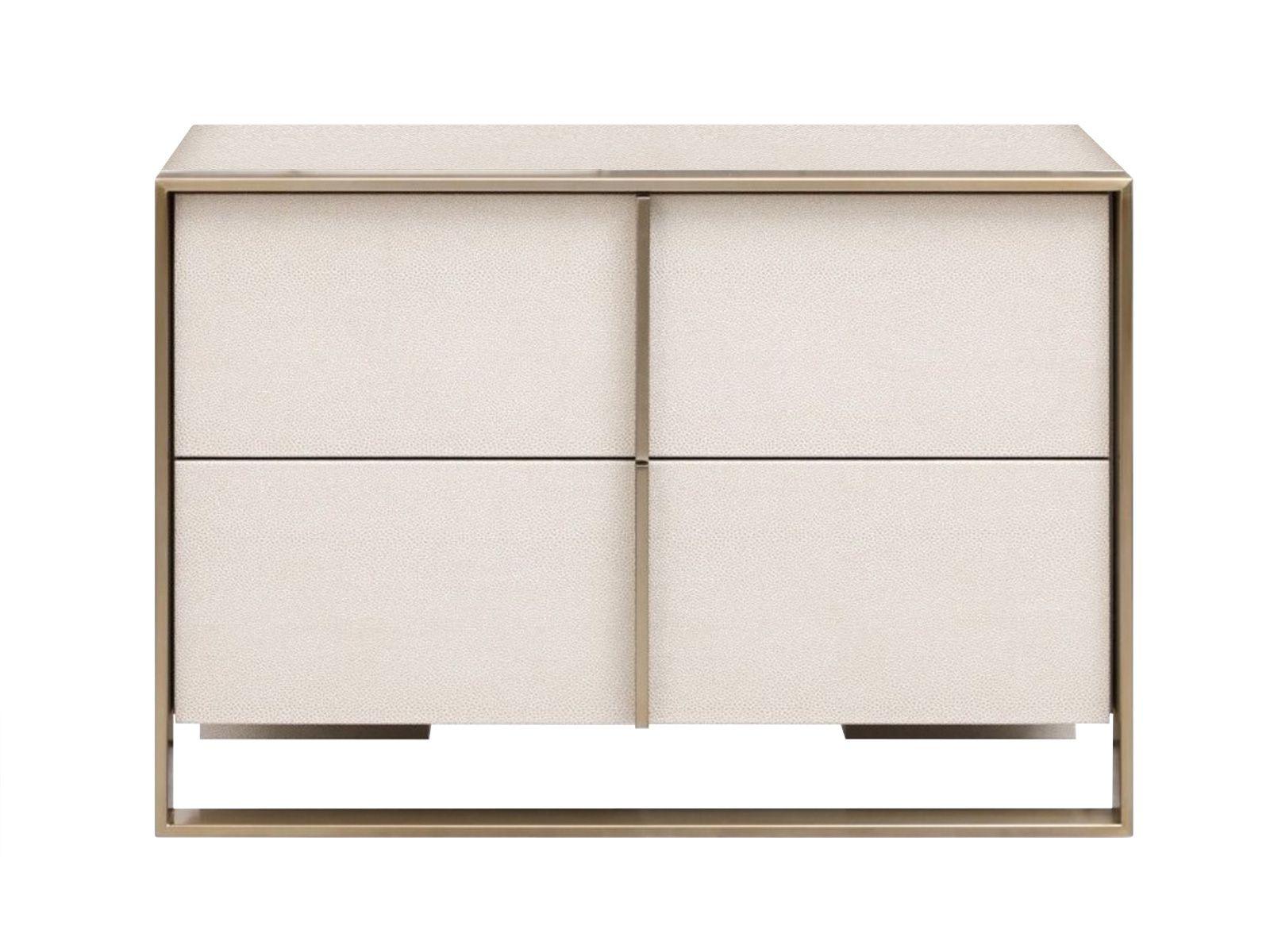 Lynus Beige Shagreen Vegan Leather and Brushed Brass Nightstand - Euro Living Furniture